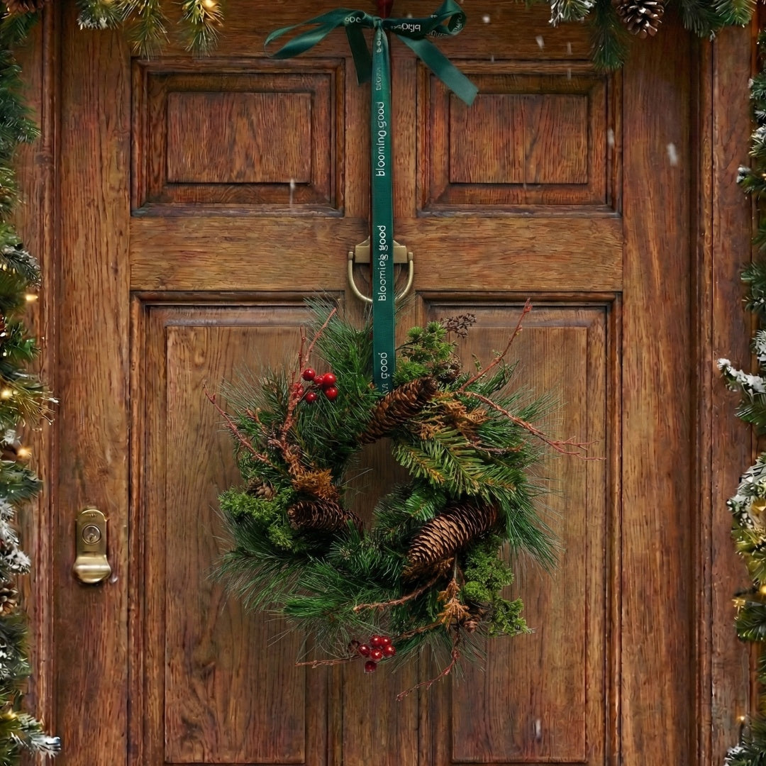 Petite couronne de Noël luxueuse en fleurs artificielles – 30 cm